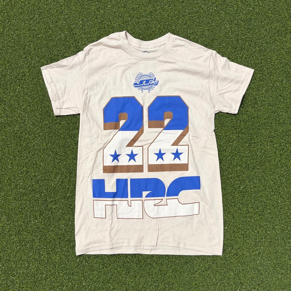 JT Racing 22 HRC Graphic T-Shirt Tan Blue Stars Short Sleeve Crewneck Mens S